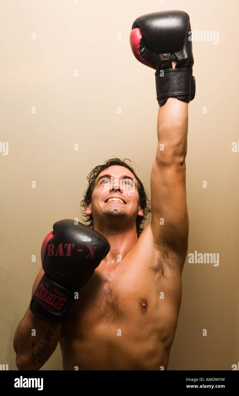 boxer with raised arm Stock Photo 15234012 Alamy