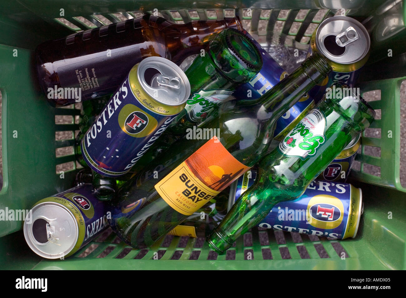 A household recycle glass and can basket provided by the local council
