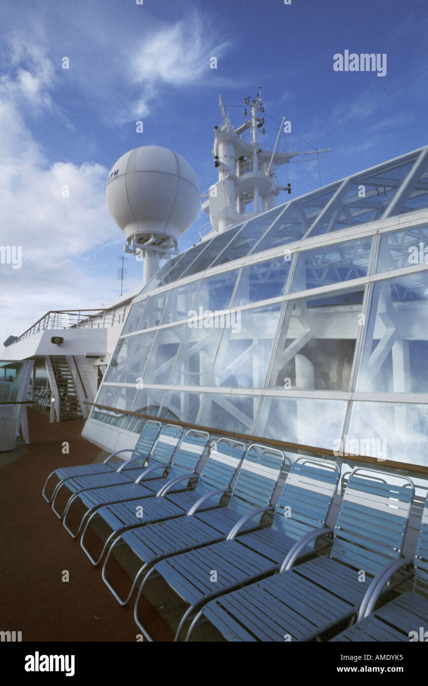 Deck Chairs and Satellite Antenna on a Cruise Ship Stock Photo Alamy