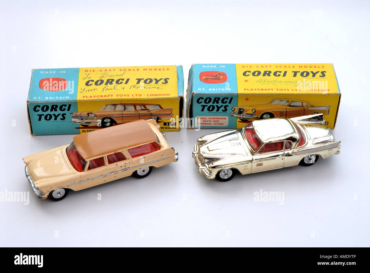Vintage toys have reached high values amongst collectors Corgi vintage vehicle sets are much sought after when they are boxed Stock Photo