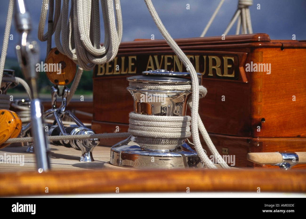 winch aboard classic fife designed yacht Belle Aventure Rhu marina