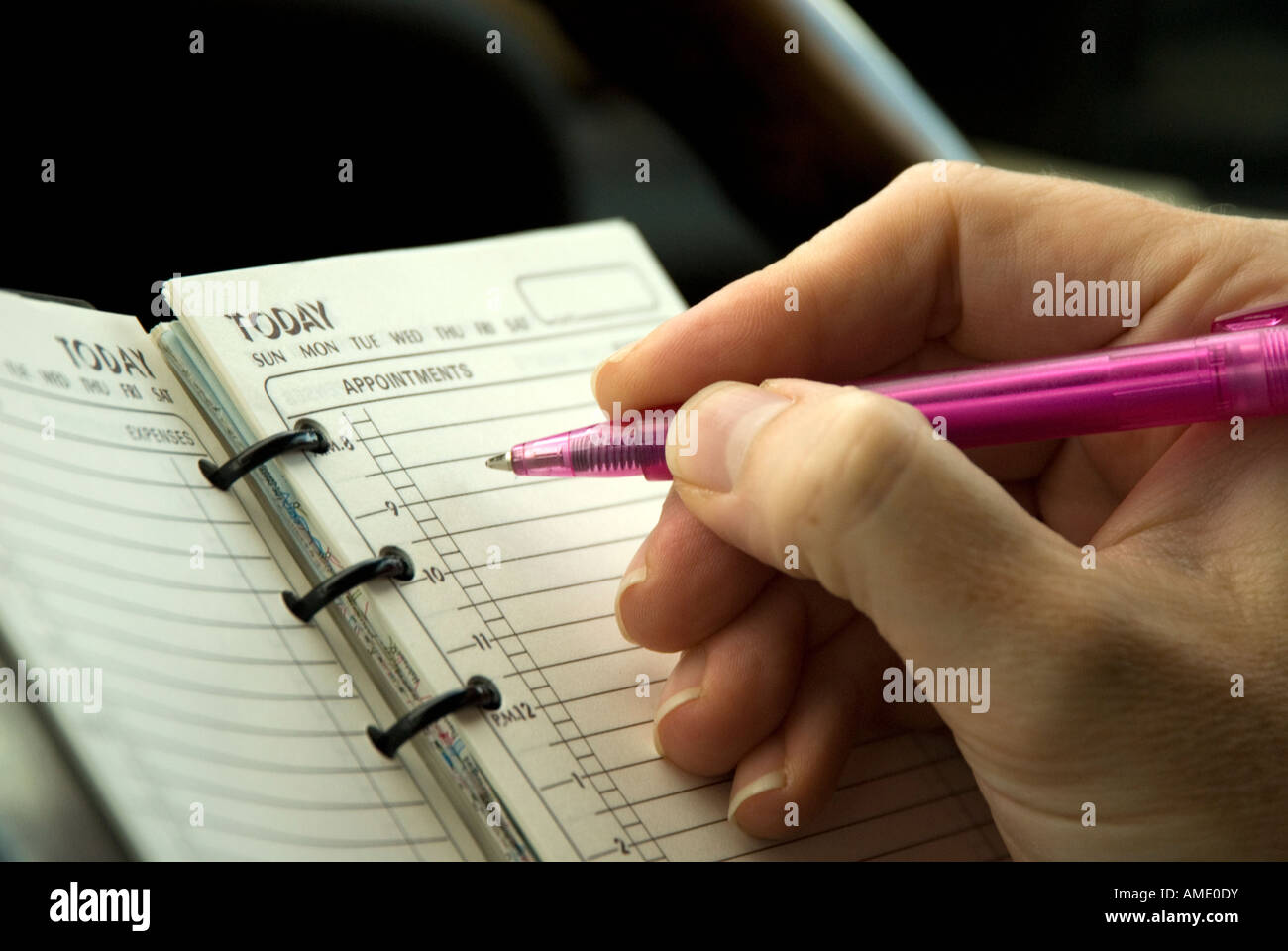 filling in appointments book Stock Photo Alamy