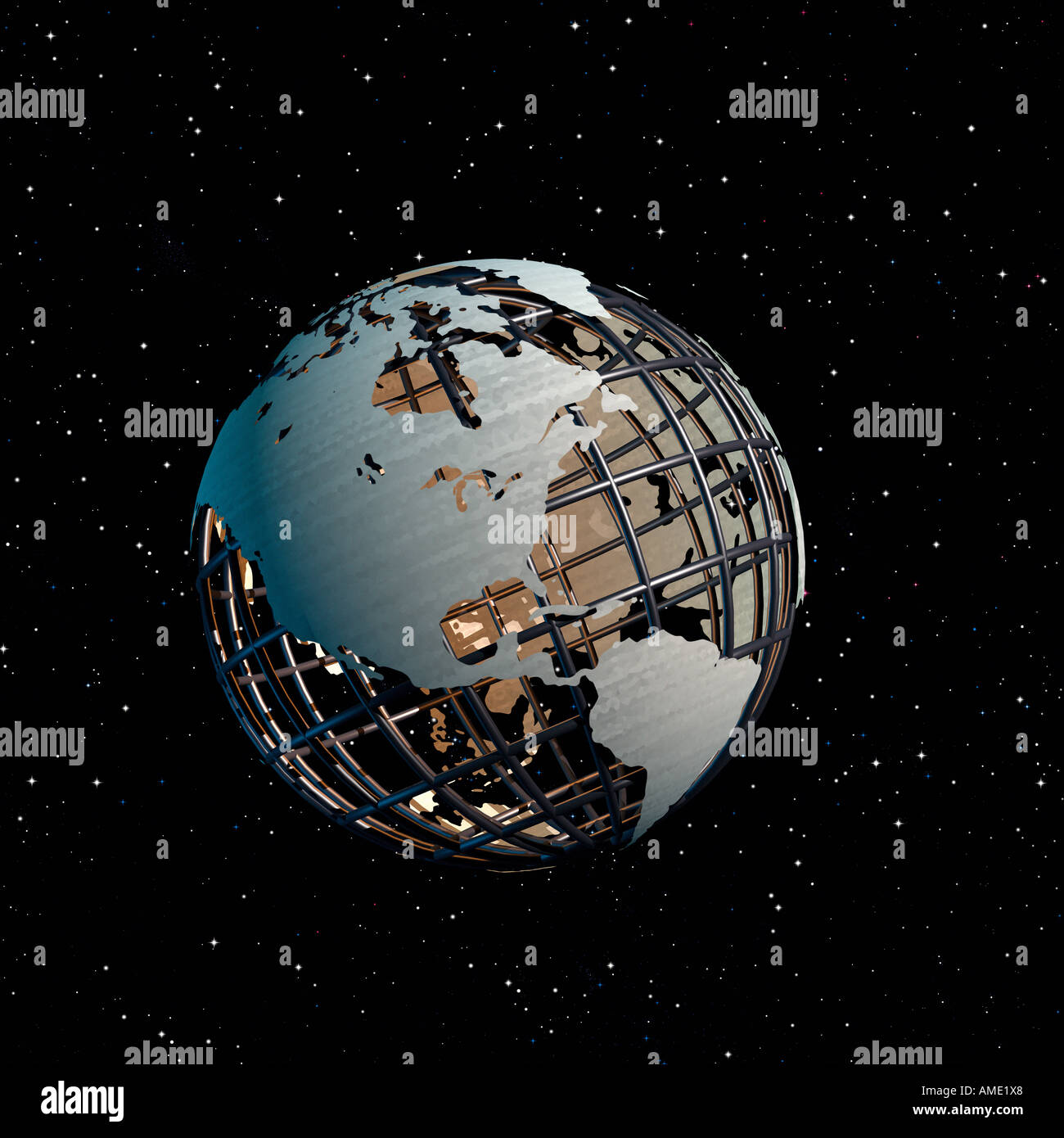 Wire Globe in Starry Sky North America Stock Photo