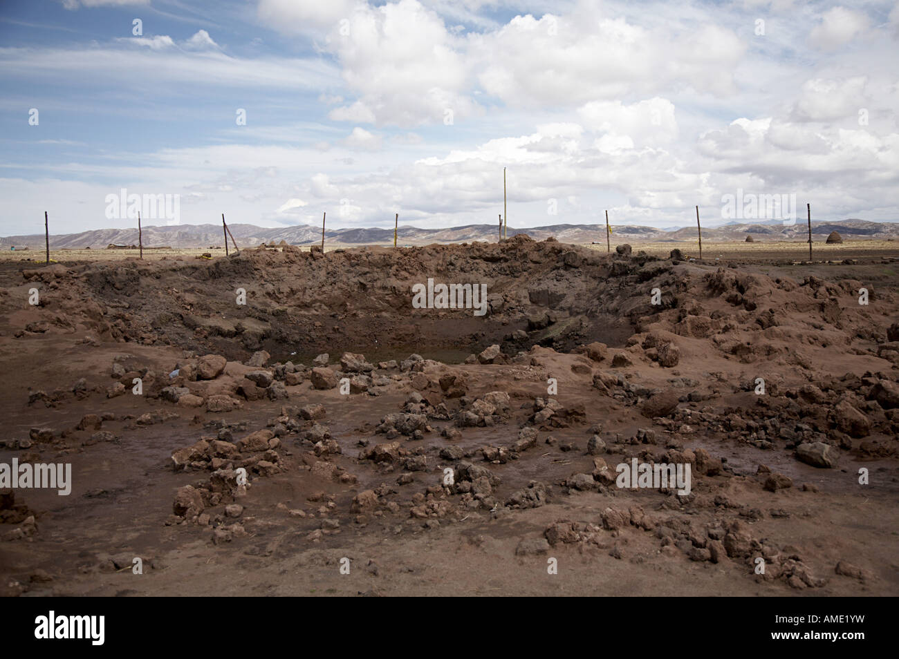 Site of meteorite crash that occurred Sept 15 2007 near the small rural village of Carancas in the Peruvian altiplano. Stock Photo