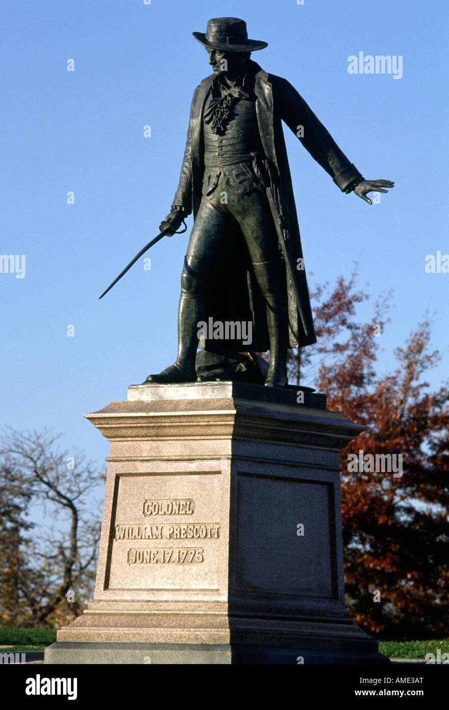 Historic statue of revolutionary war general Willliam Prescott, Bunker