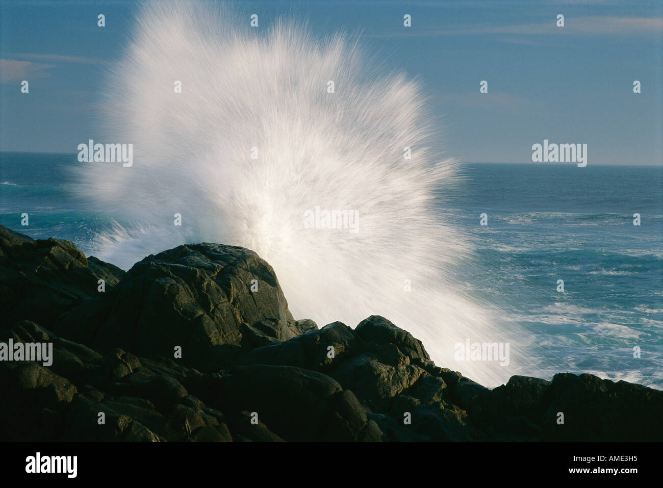 Waves Breaking Against Rocks West Coast National Park Northern Cape, South Africa Stock Photo