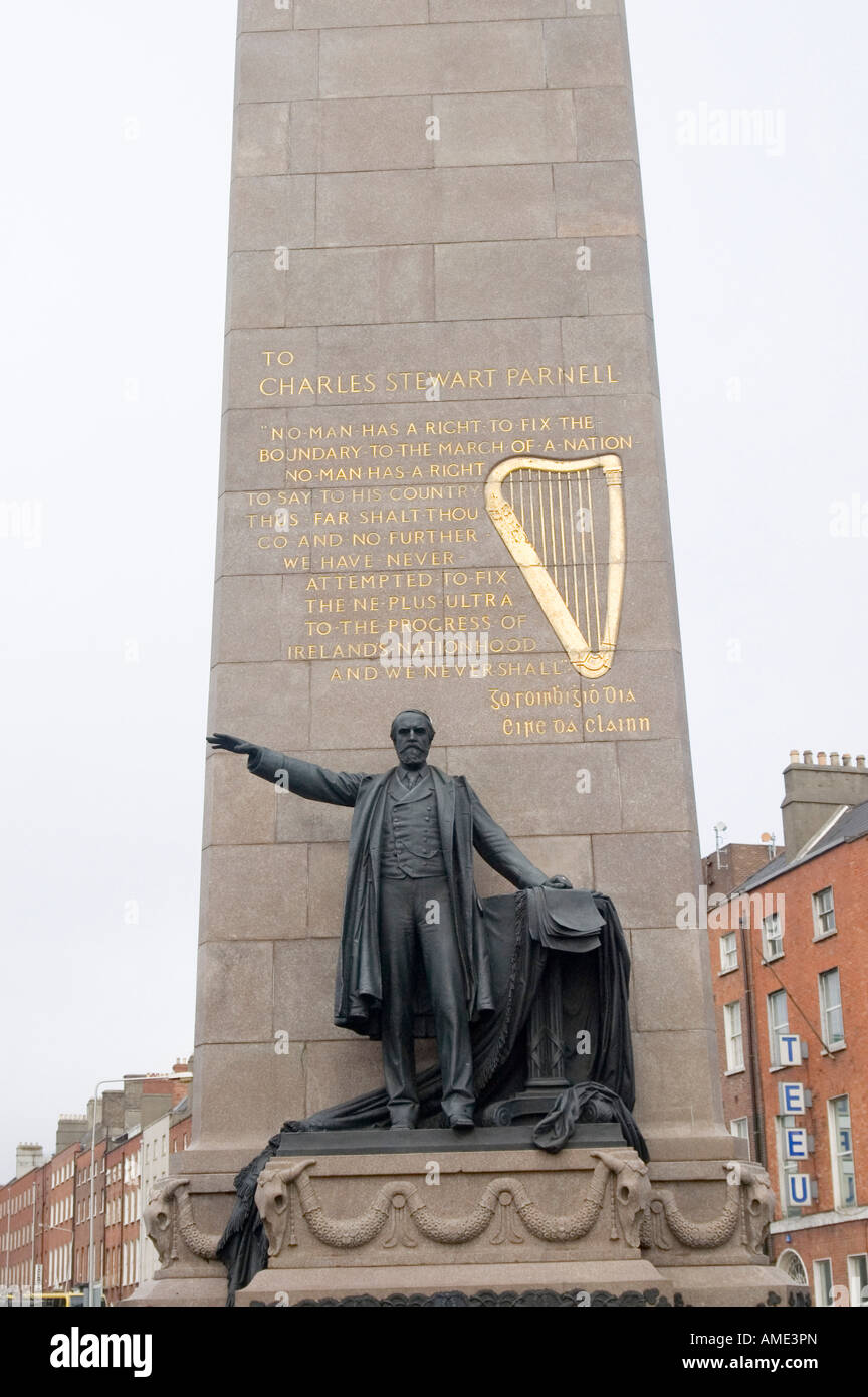 The statue of Irish parliamentary leader Charles Stewart Parnell on O'Connell Street in Dublin Ireland Stock Photo