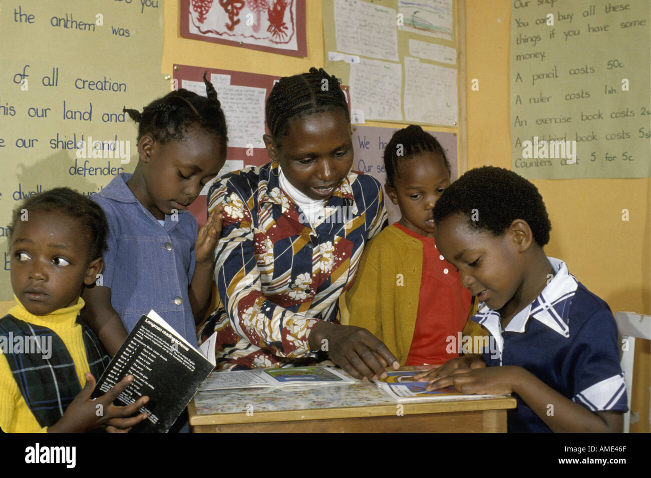 Kenyan Primary school children and Teacher Stock Photo