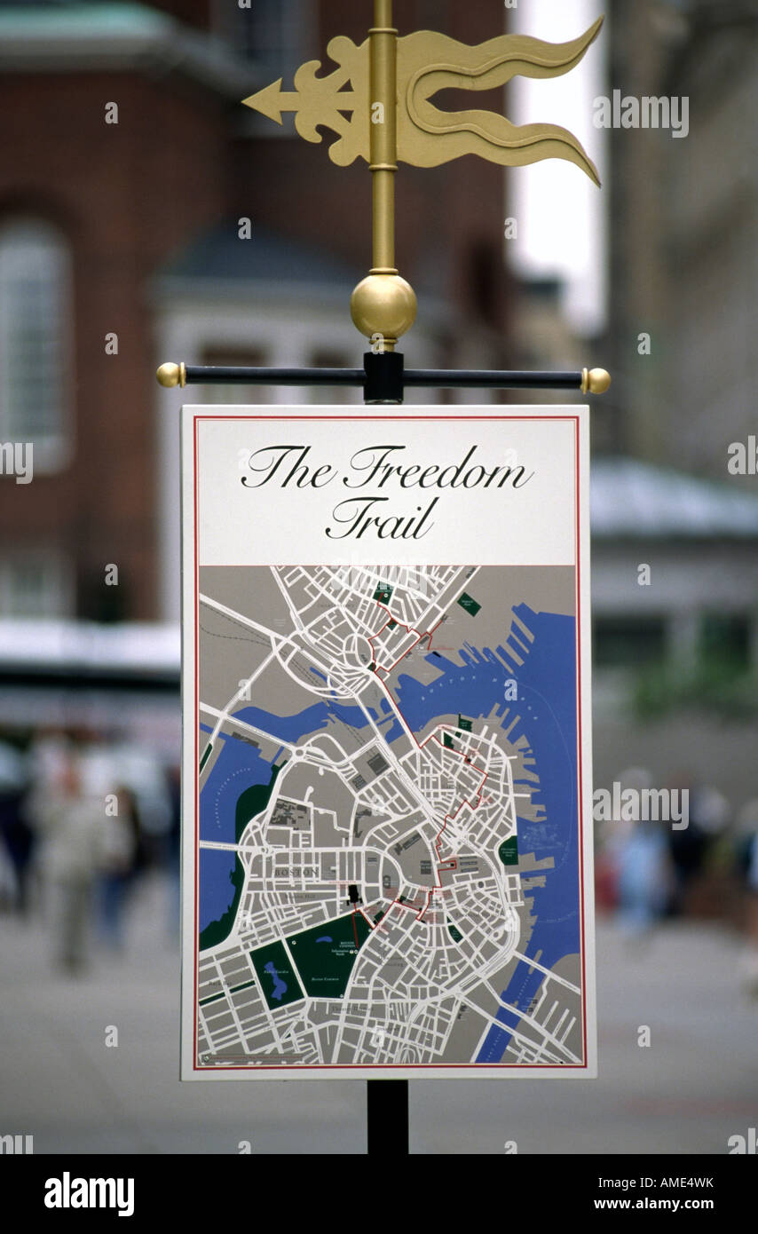 Sign on the Freedom Trail in Park Square, Boston, Massachusetts Stock Photo