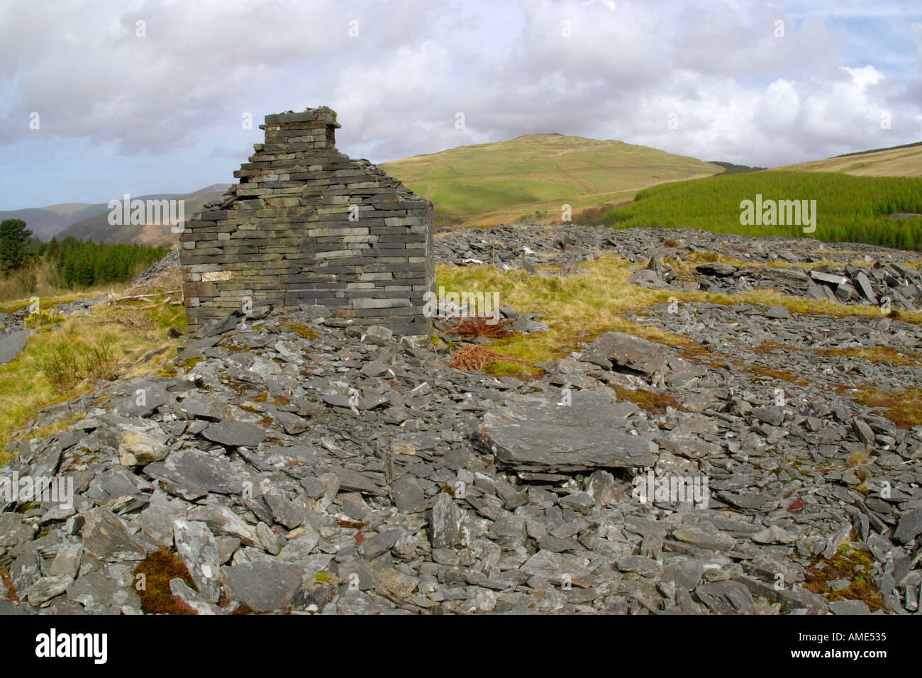 Ruins of the old Bryn Eglwys Slate Quarry Abergynolwyn Gwynedd Wales UK