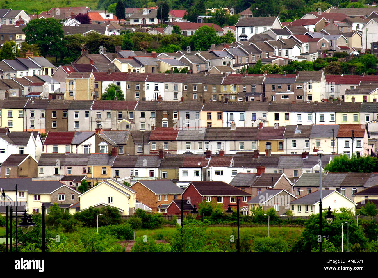 General view of terraced housing at Merthyr Tydfil in the South Wales