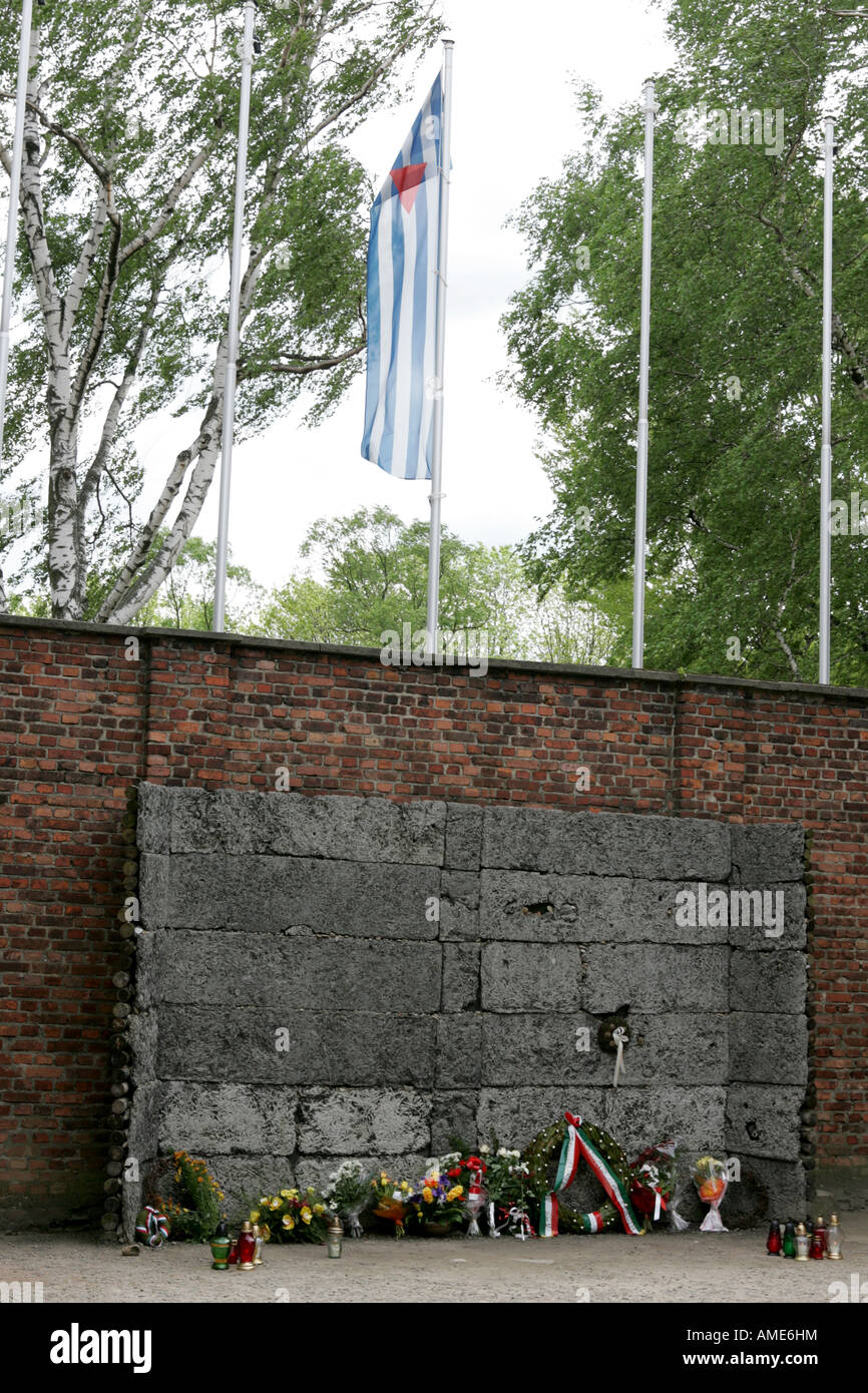 Execution wall where prisoners were shot at Auschwitz death camp Poland Stock Photo