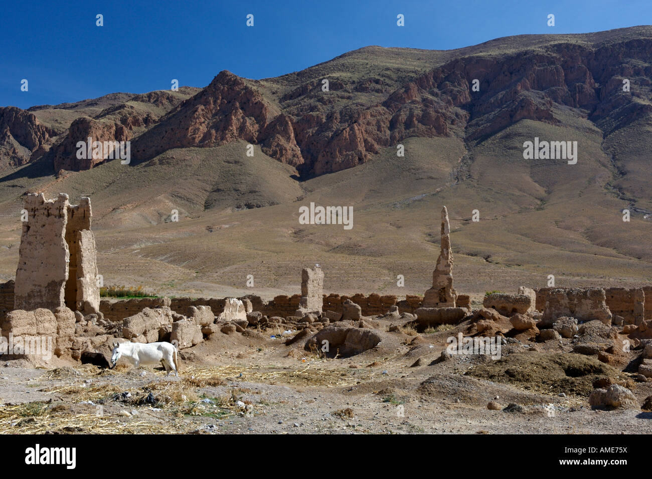 Ruins of Laen kasr in Morocco. A kasr being an old fortified village with houses inside. Stock Photo