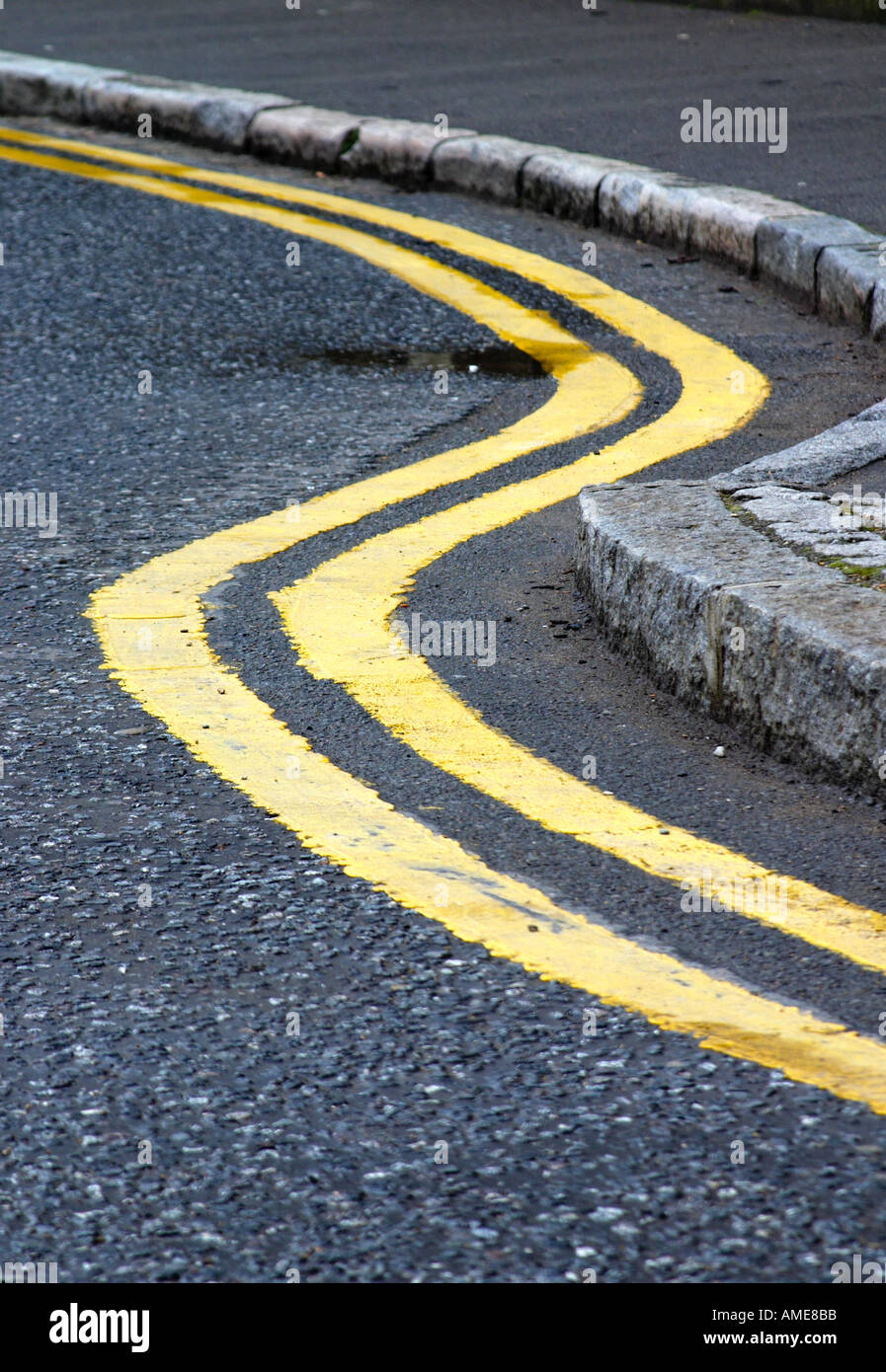 Double yellow lines in London England Britain United Kingdom UK Stock