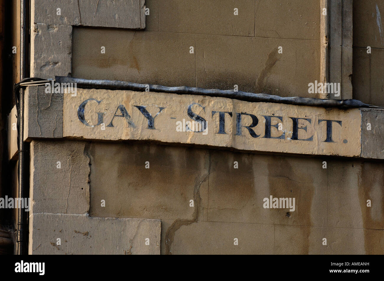 Bath: the name Gay Street on the side of a building in the city centre. Picture by Jim Holden. Stock Photo