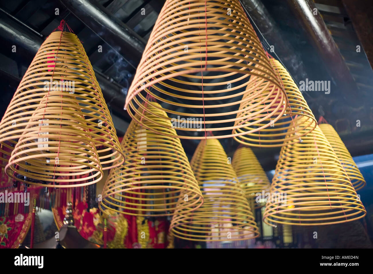 Incense coils burning in the Tin Hau temple Causeway Bay Hong Kong Stock Photo