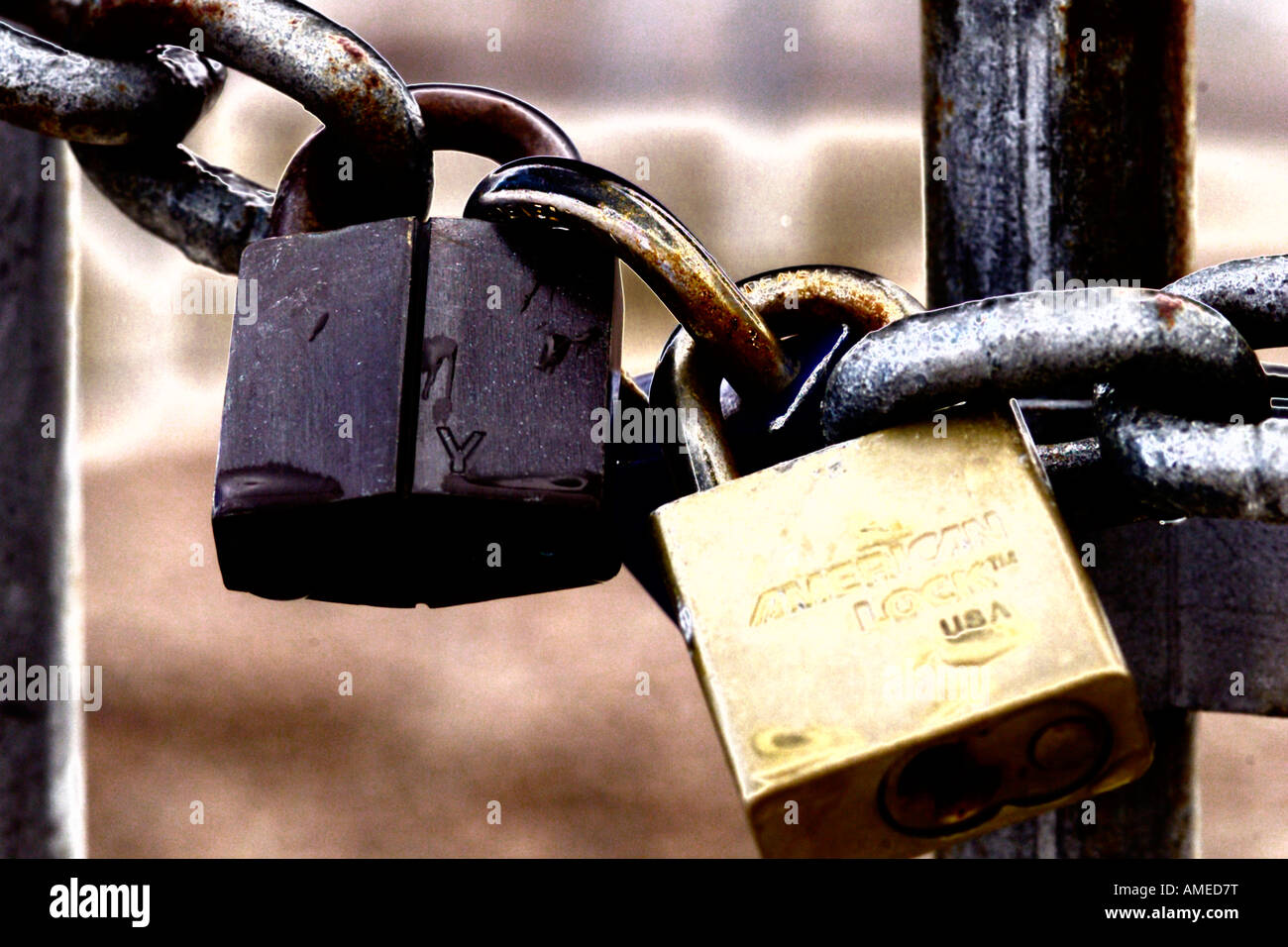 closeup view of padlock and chain link fence at power substation Stock ...
