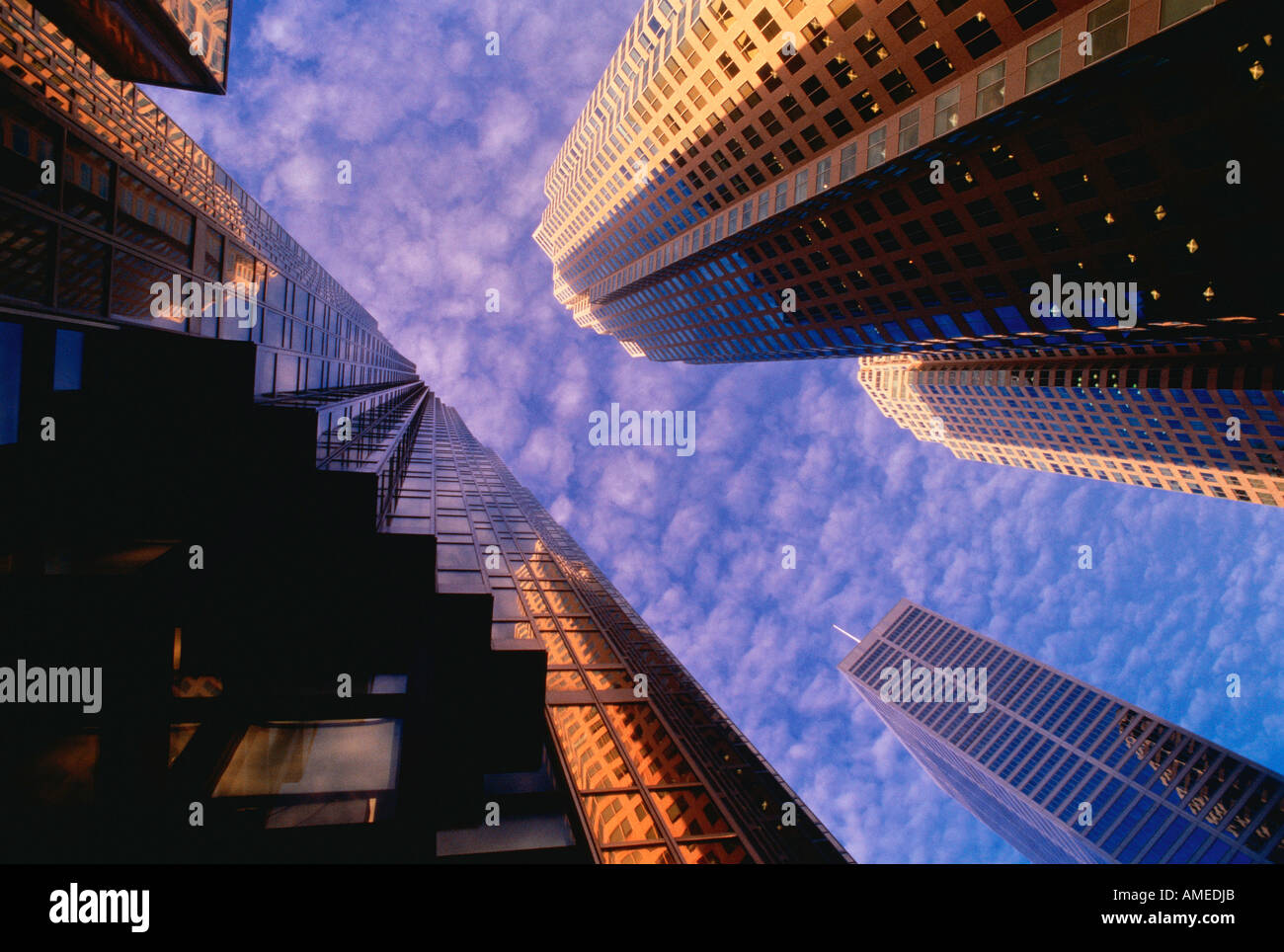 Looking Up at Office Towers Toronto, Ontario, Canada Stock Photo