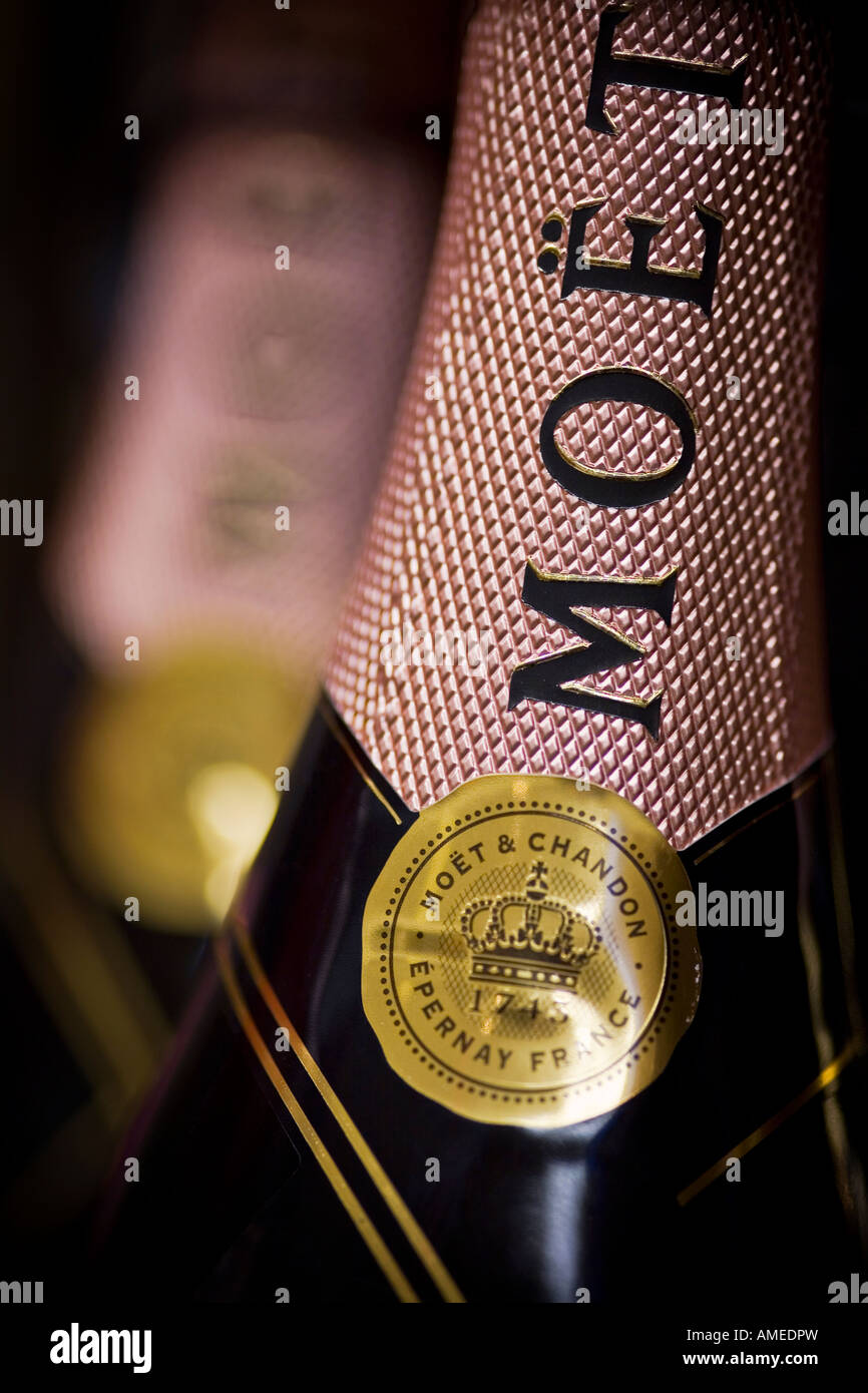 Champagne glass and champagne bottle, Grand Vintage Rosé, Moet et Chandon  winery, LVMH luxury goods group Stock Photo - Alamy