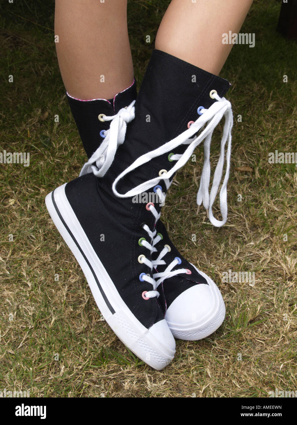 Trainers Boots Canvas Stylish Black White Girls Stock Photo Alamy