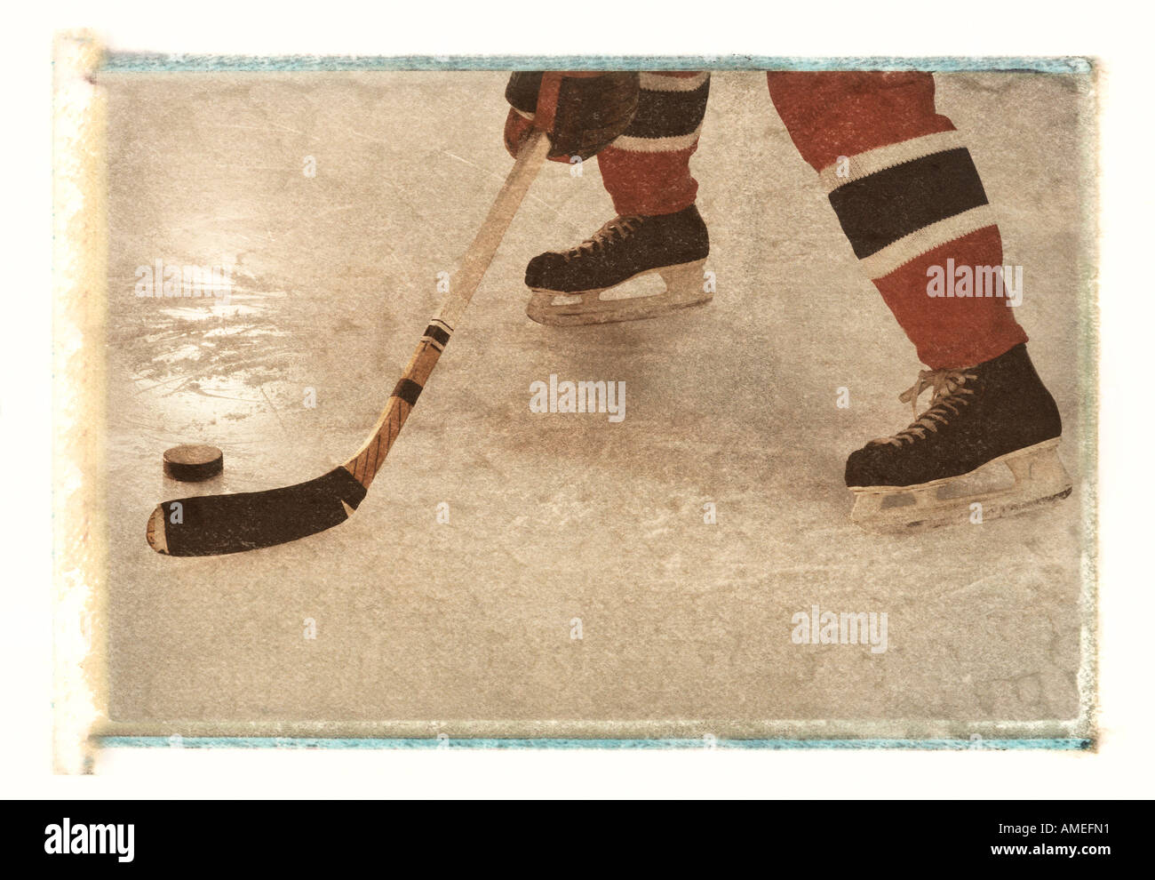 Boy hockey player is ice skating in a sports uniform with a stick and a  puck. Sports child plays professional hockey. Vector illustration isolated  on Stock Vector Image & Art - Alamy