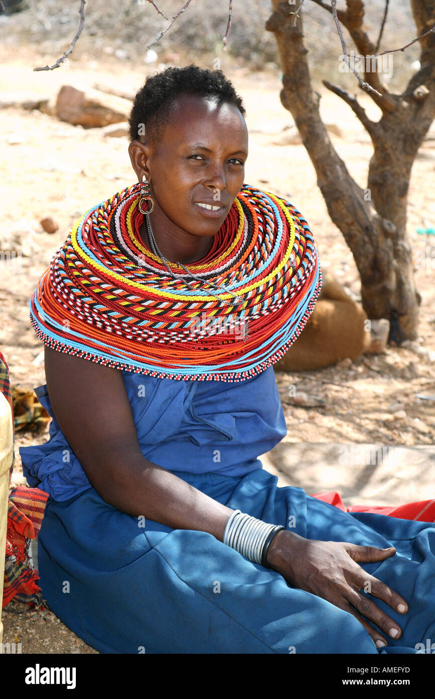 Samburu woman in traditional clothing, Kenya, Samburu Np Stock Photo