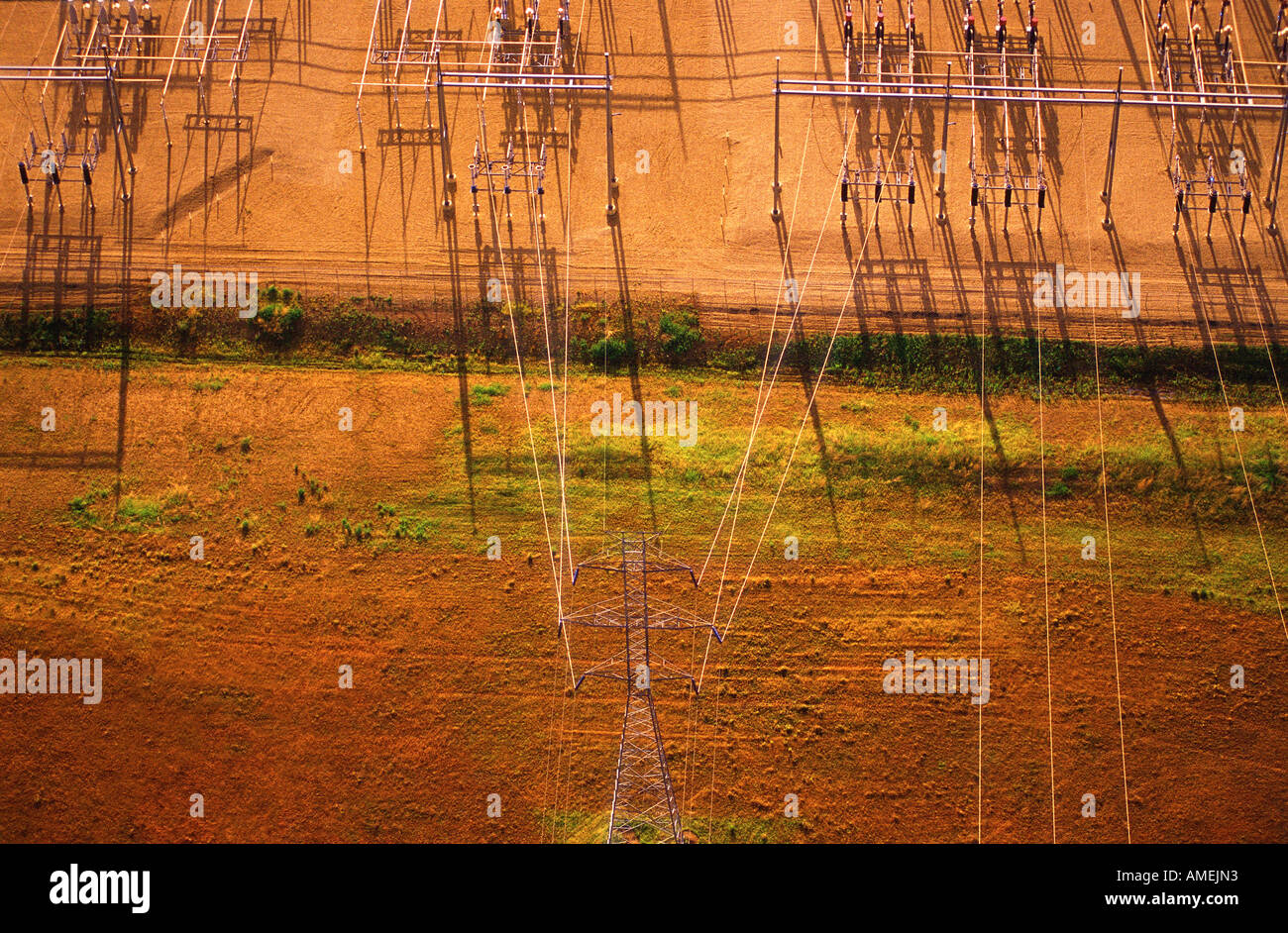 High Power Lines Near Edmonton, Alberta, Canada Stock Photo