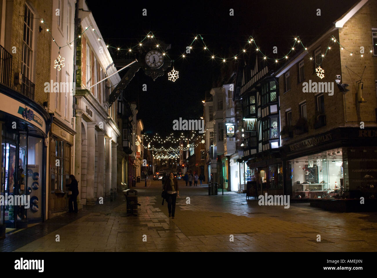 Winchester High Street at night during the Christmas period Stock Photo ...