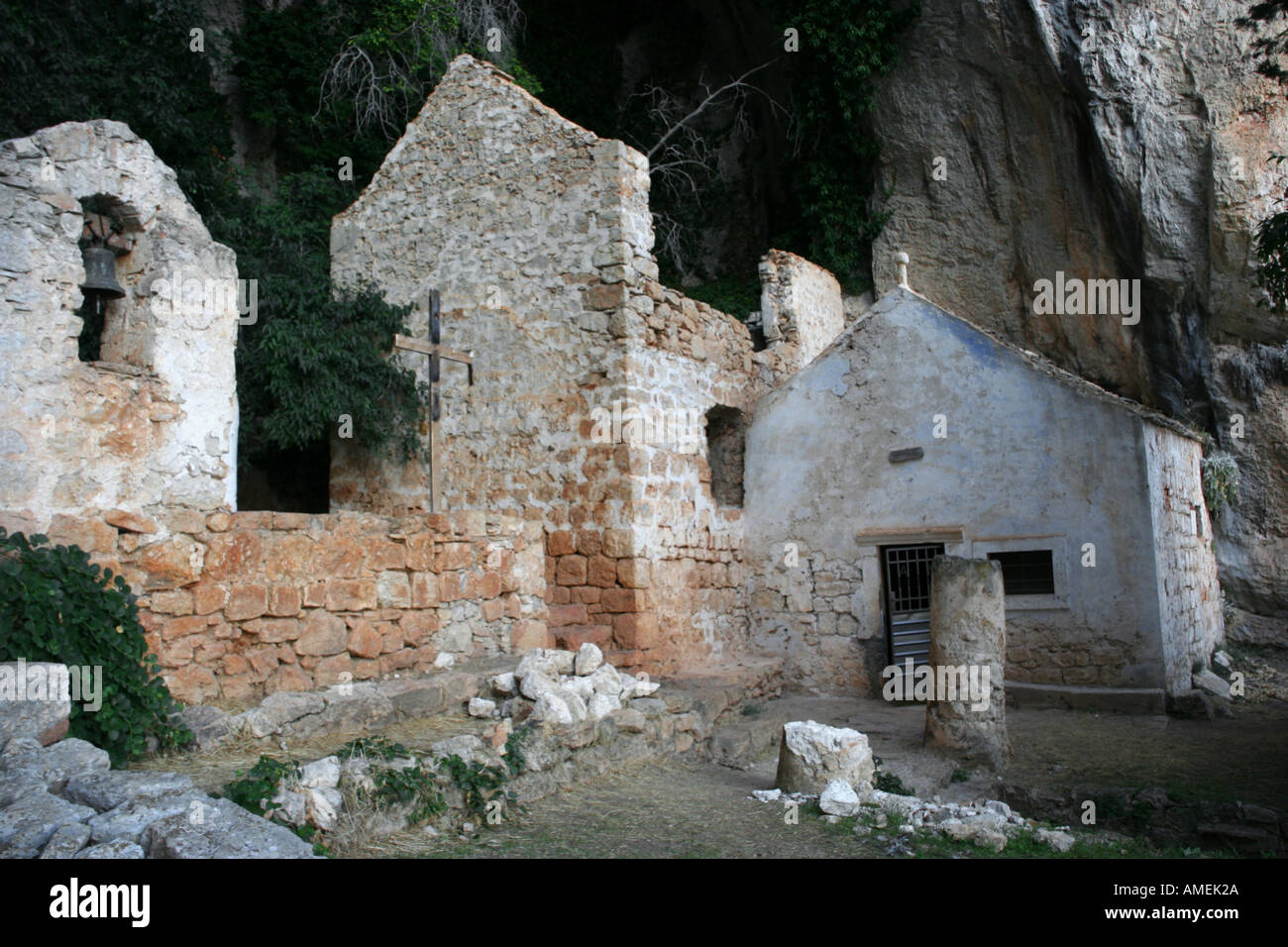 Remains of Augustinian monastery in the cave below Sveti Nikola peak in ...