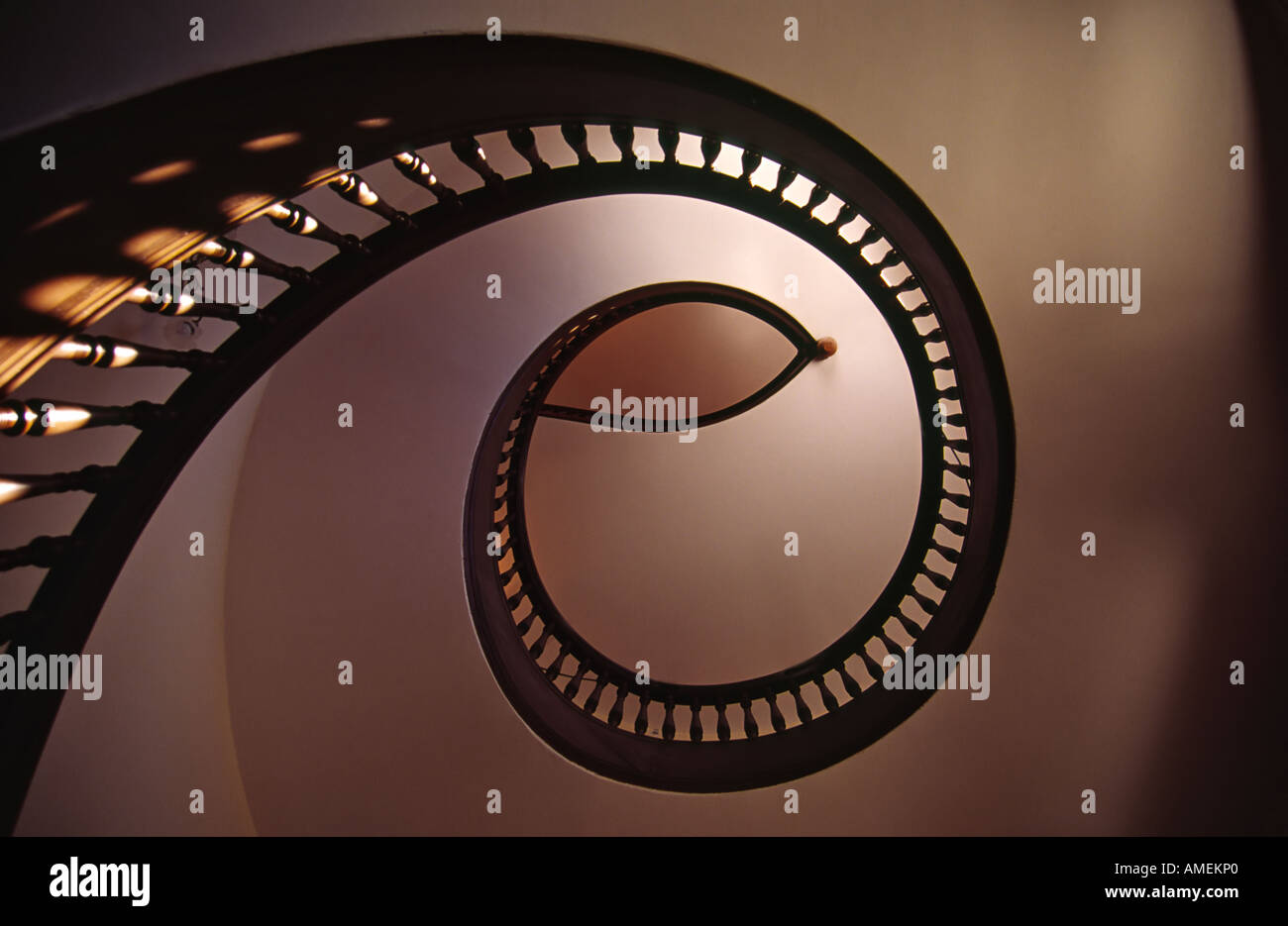 A grand spiral staircase soars upwards, at the Armand Hammer United World College, in Montezuma