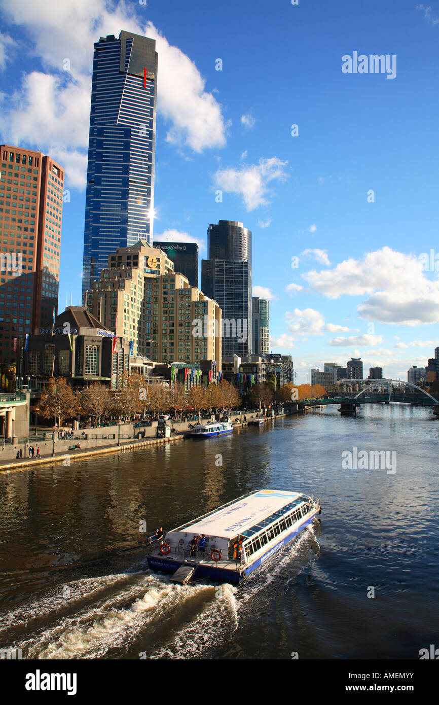 Tourist Cruise Vessel passing Southbank on the Yarra River Melbourne Victoria Australia Stock Photo
