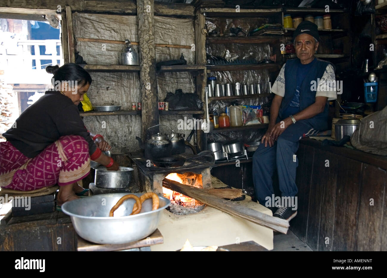 Tea shop. Chame village. Annapurna circuit trek. Nepal Stock Photo Alamy