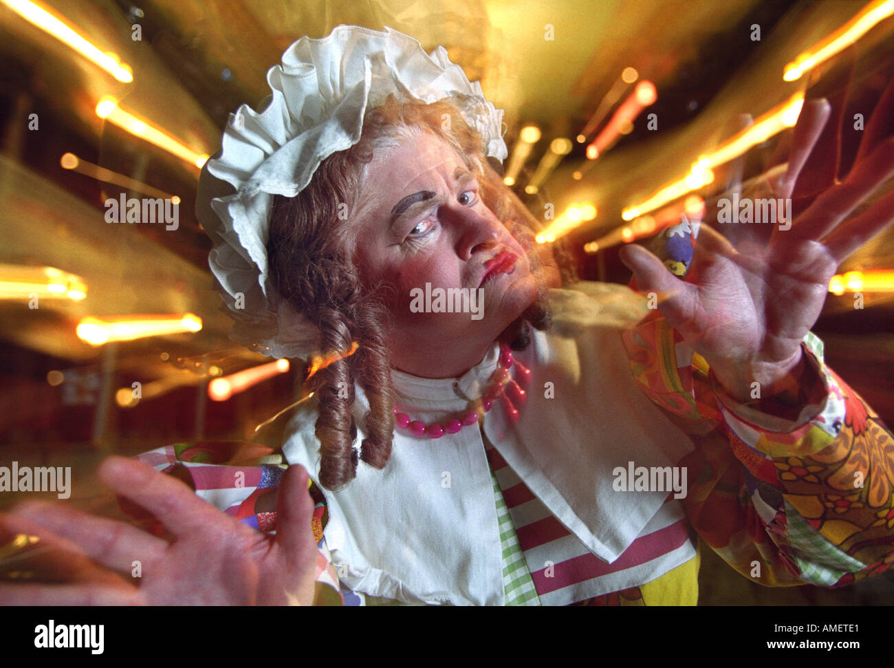 ACTOR CHRIS HARRIS REHEARSES AS THE PANTOMIME DAME DOLABELLA DURDHAM FOR A PRODUCTION OF JACK AND THE BEANSTALK AT THE BRISTOL O Stock Photo