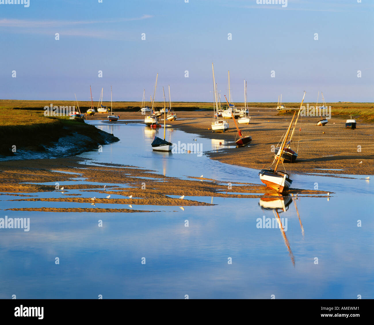 Tide stranded boats at Wells next the Sea Norfolk Stock Photo