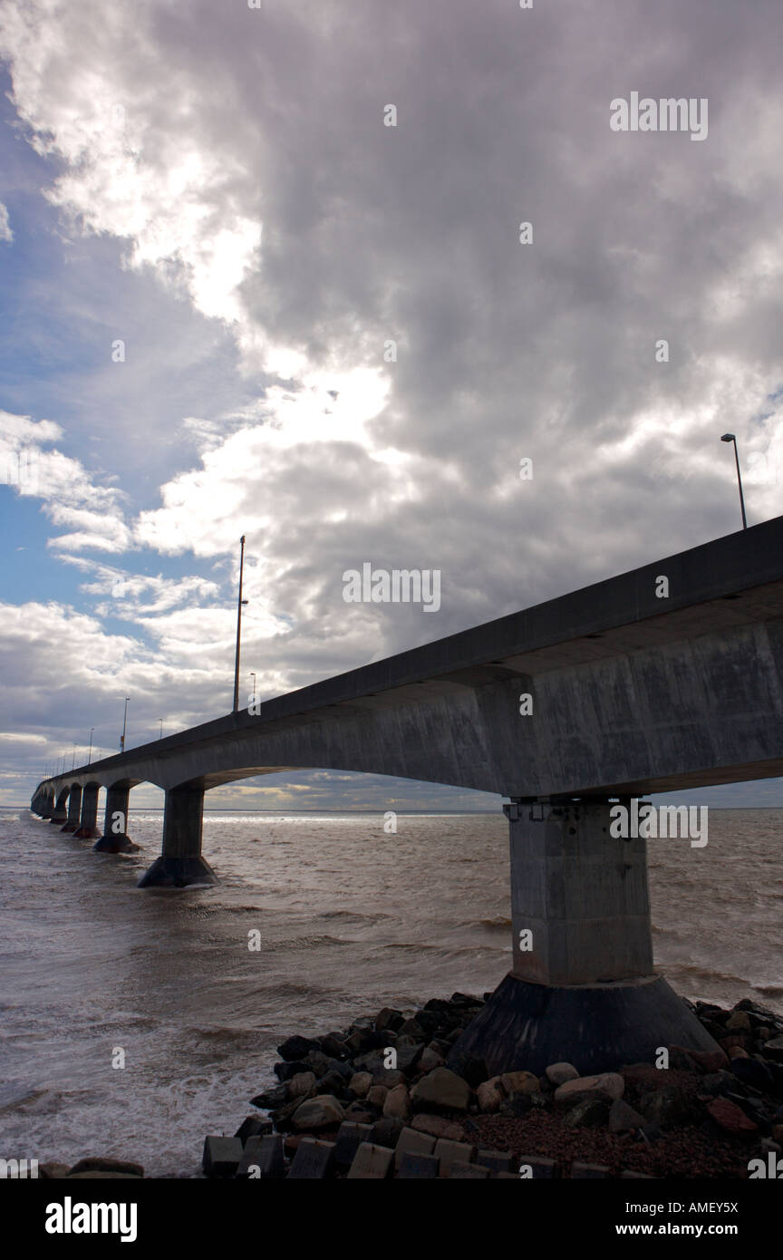 Confederation Bridge and Northumberland Strait seen from Borden Carleton, Borden Point, Queens, Prince Edward Island, Canada. Stock Photo