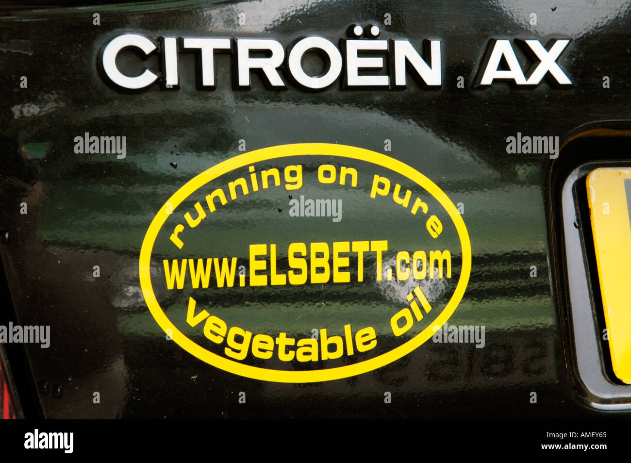 Sticker on a car promoting running diesel cars on vegetable oil Stock Photo