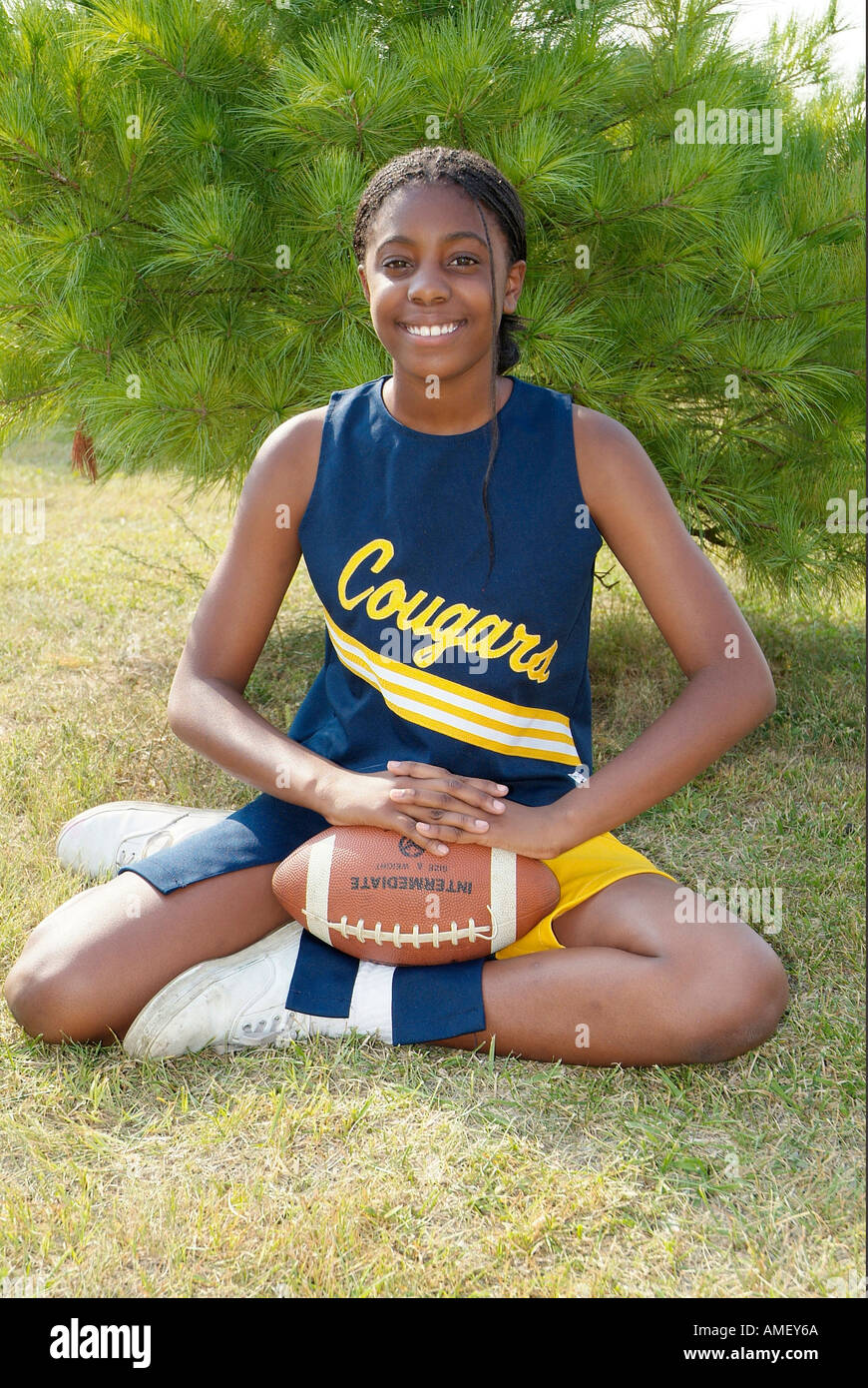 Middle School Black african american female cheerleader Stock Photo