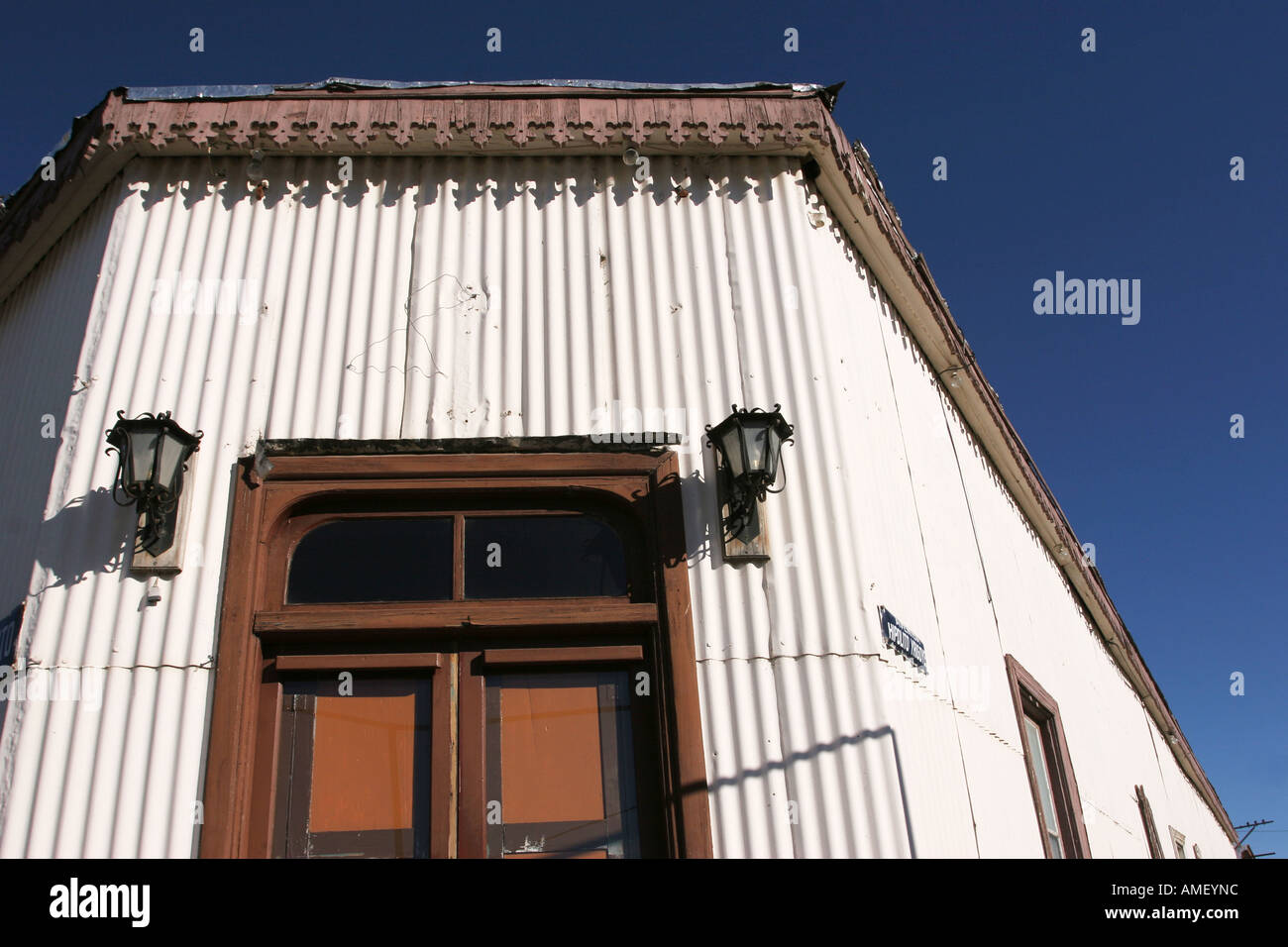 Old train station in Patagonia Argentina with zinc metal walls Stock Photo