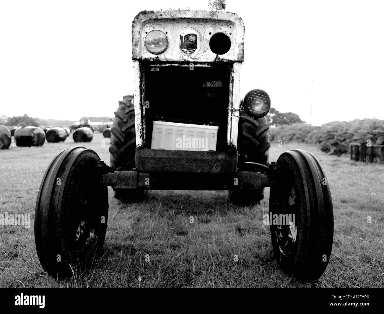 Black and white old tractor Stock Photo - Alamy