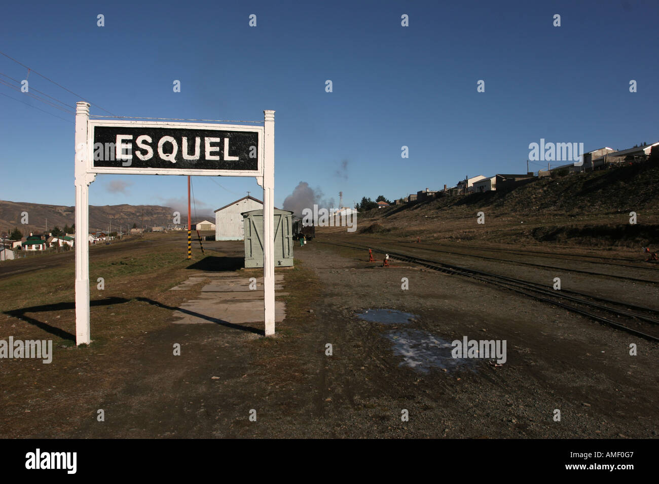 Esquel old steam train (La Trochita) station in the town of Esquel, Chubut, Patagonia, Argentina. Stock Photo