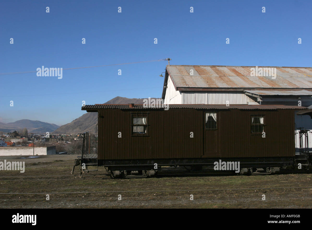 Wagon of the old steam train La Trochita stopped in the station of the town of Esquel, Chubut, Patagonia, Argentina. Stock Photo