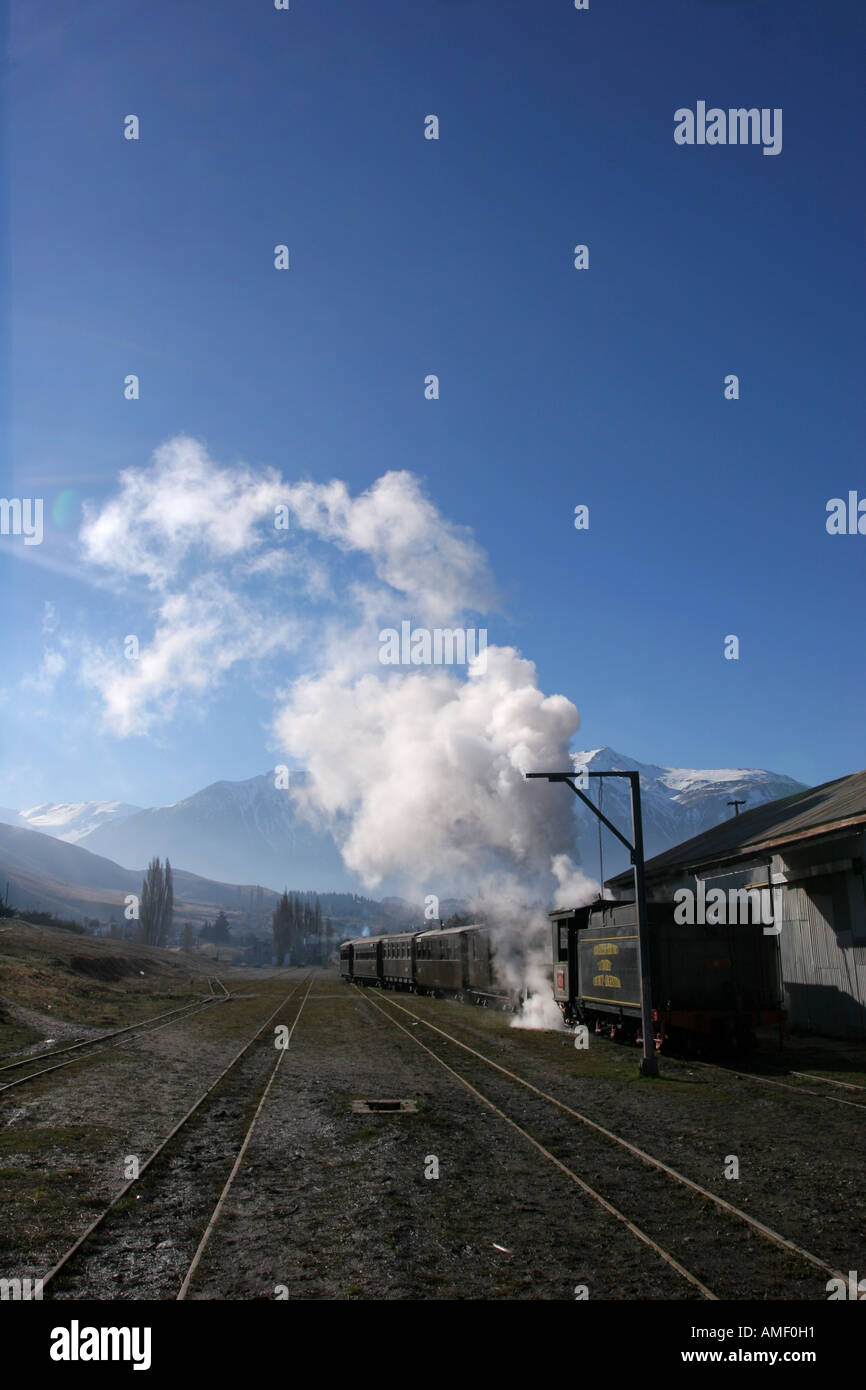 Old steam train locomotive La Trochita stopped in the station of the town of Esquel, Chubut, Patagonia, Argentina. Stock Photo