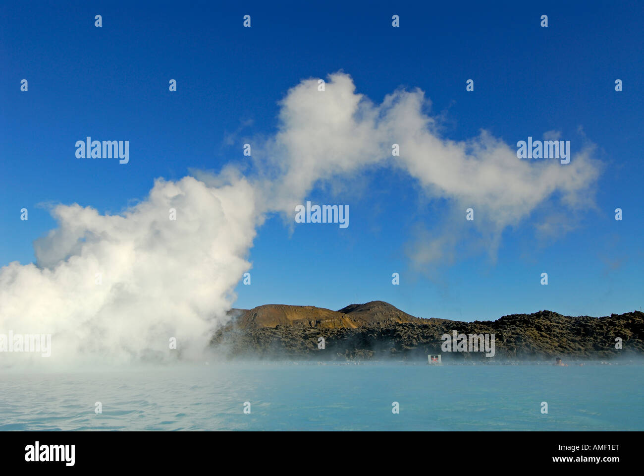White fumes above Blue Lagoon Iceland Stock Photo Alamy
