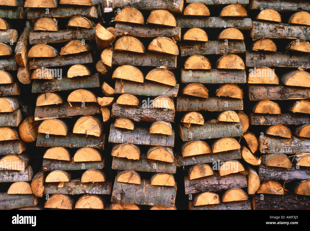 Cut and Stacked Firewood Stock Photo