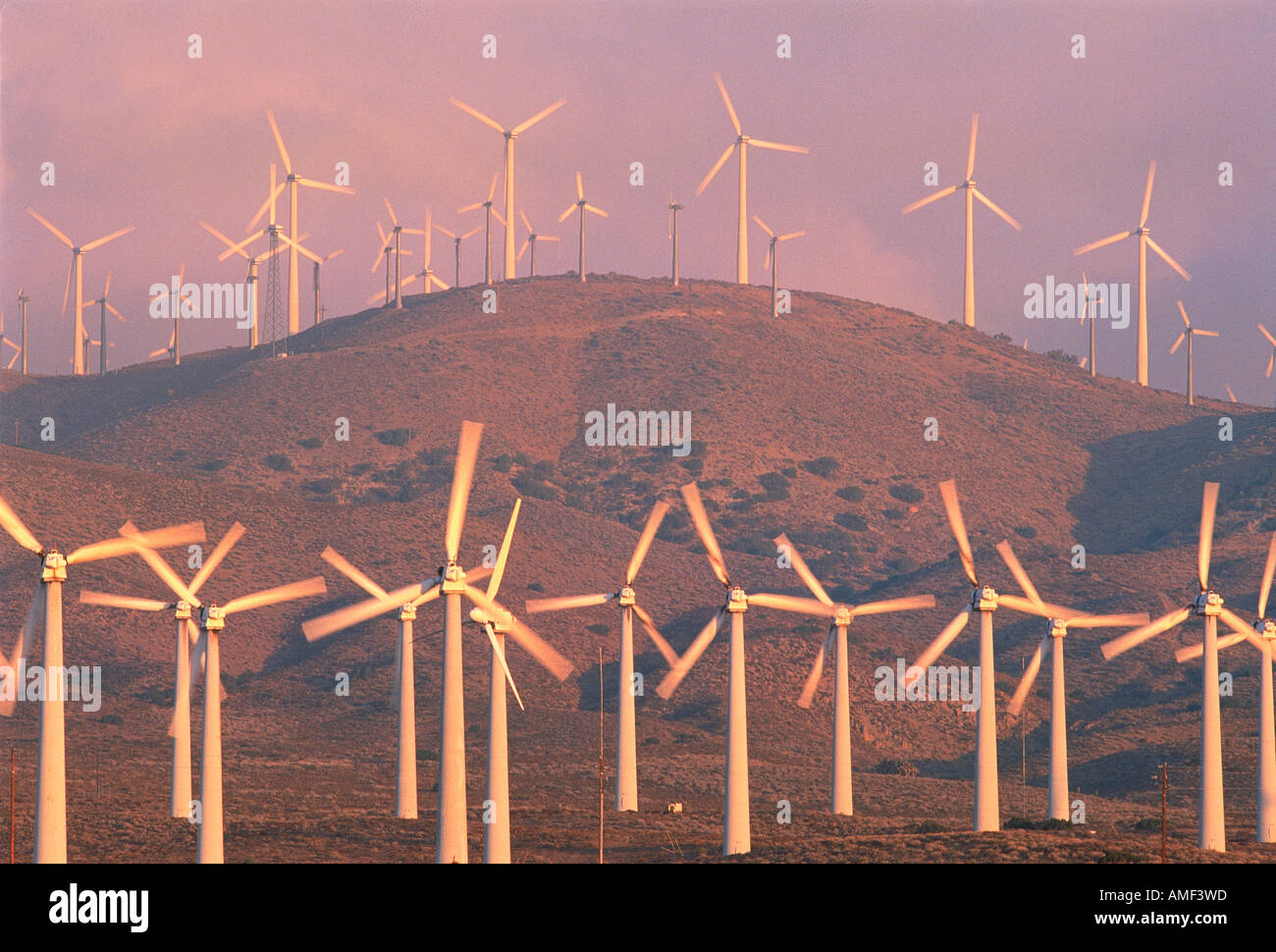 Wind Turbines in Haze on Hill California, USA Stock Photo Alamy