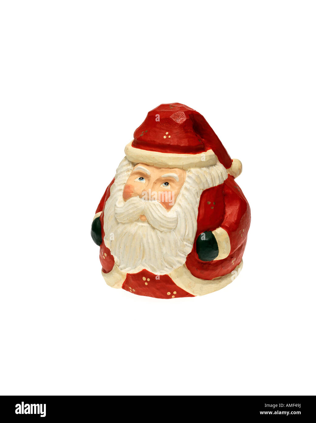 vintage Santa Claus wood carving figurine on white background Stock Photo