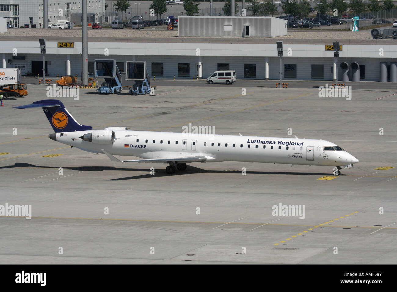 Bombardier CRJ900 operated by Lufthansa Regional taxiing at Munich Airport Stock Photo