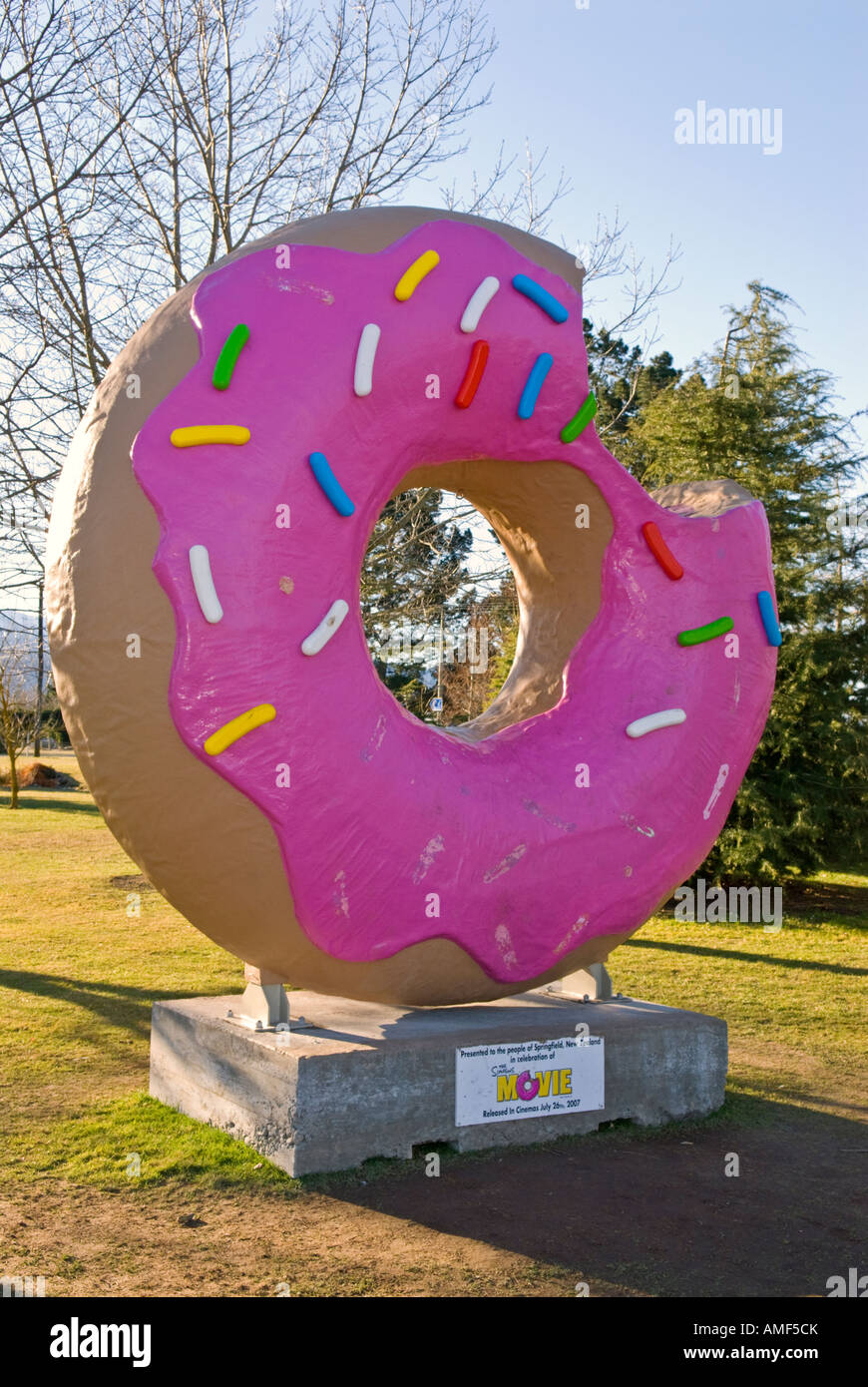 The Simpsons doughnut sculpture in the town of Springfield New Zealand
