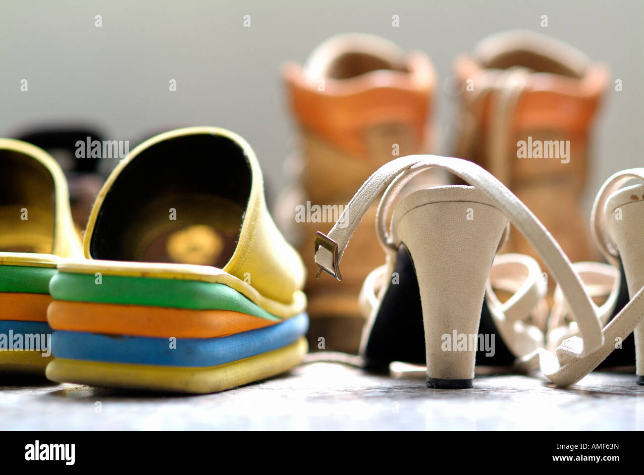 Assorted footwear in a dressing room Stock Photo Alamy