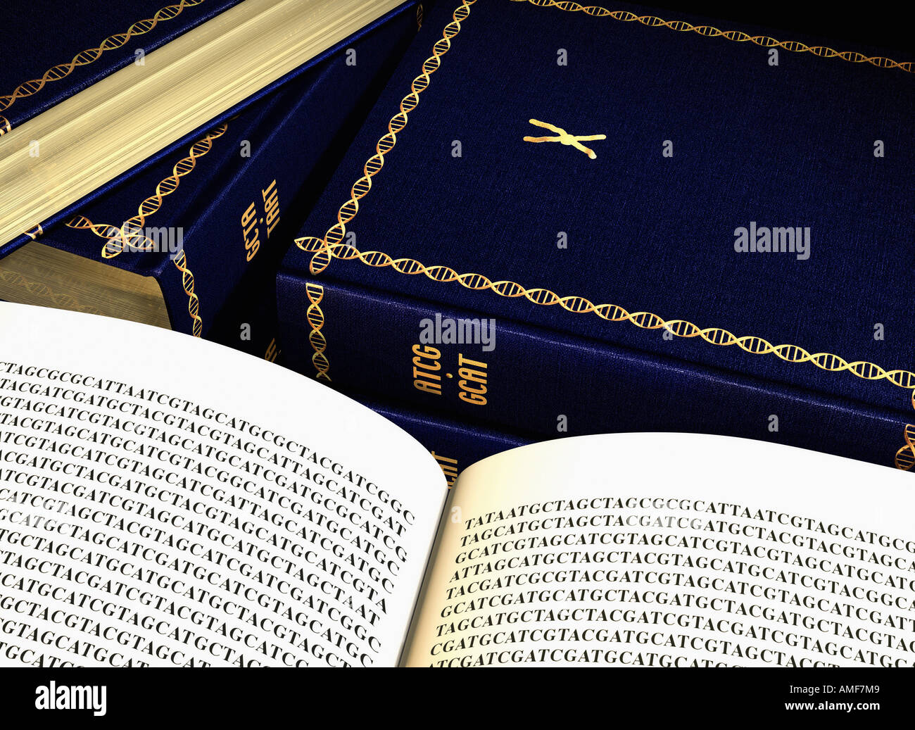 Books with Genetic Code Stock Photo